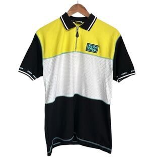 Paco Men’s Zip Up Soccer Rugby Jersey Polo Shirt Yellow Black White Size 18
